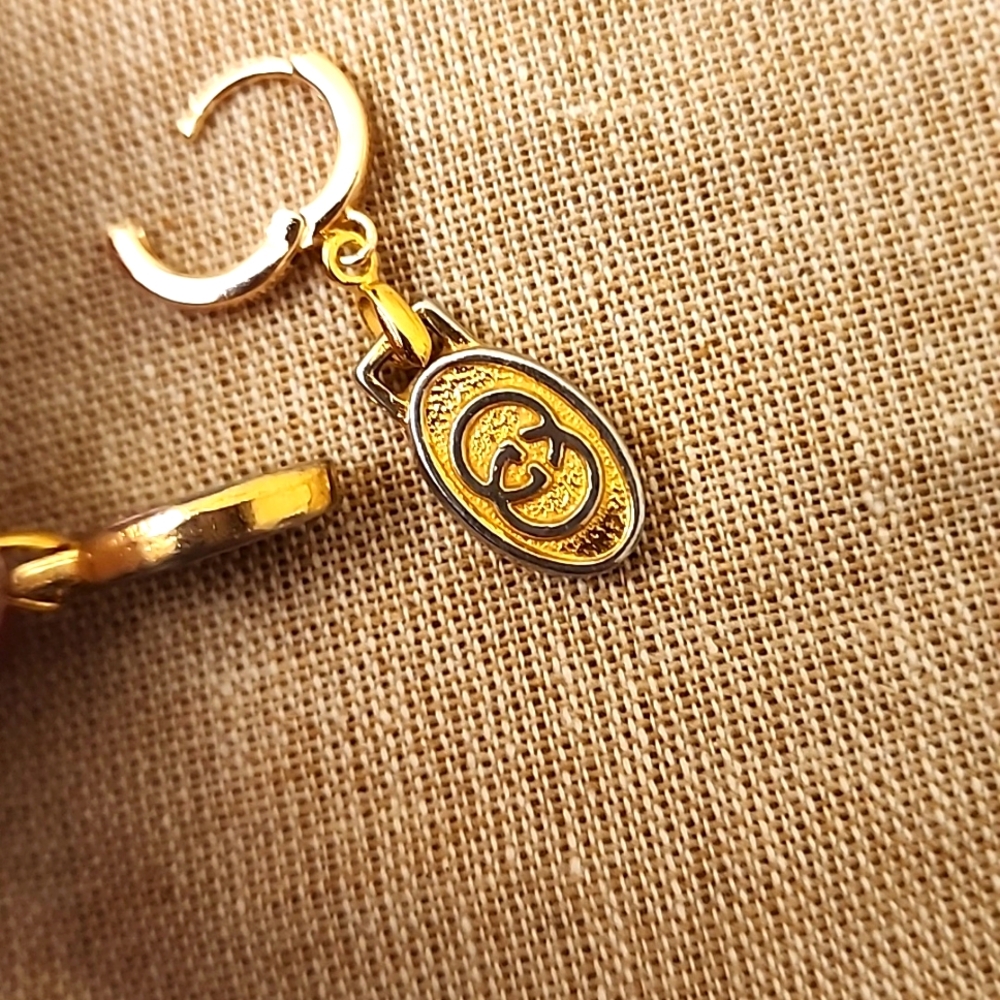 AUTHENTIC Gucci GG Charm Pendants Drop Earrings Customized Gold Plated - Picture 4 of 6